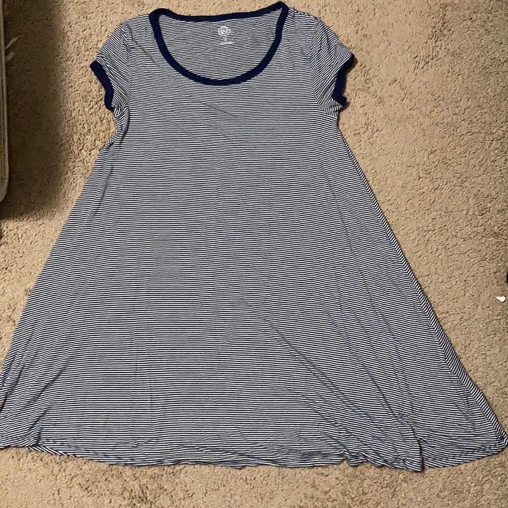 Navy blue and white striped dress